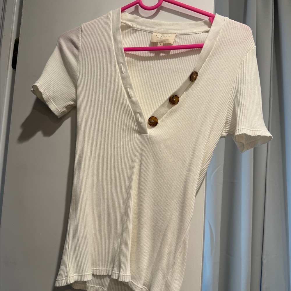 Sezane Cream V-Neck Button Down Top